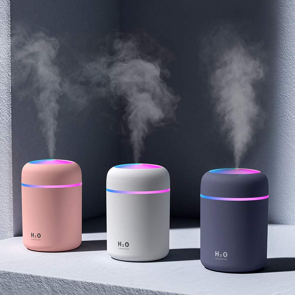 Portable Mini Humidifier - 300ml Cool Mist, LED Light, USB, Auto Shut-Off