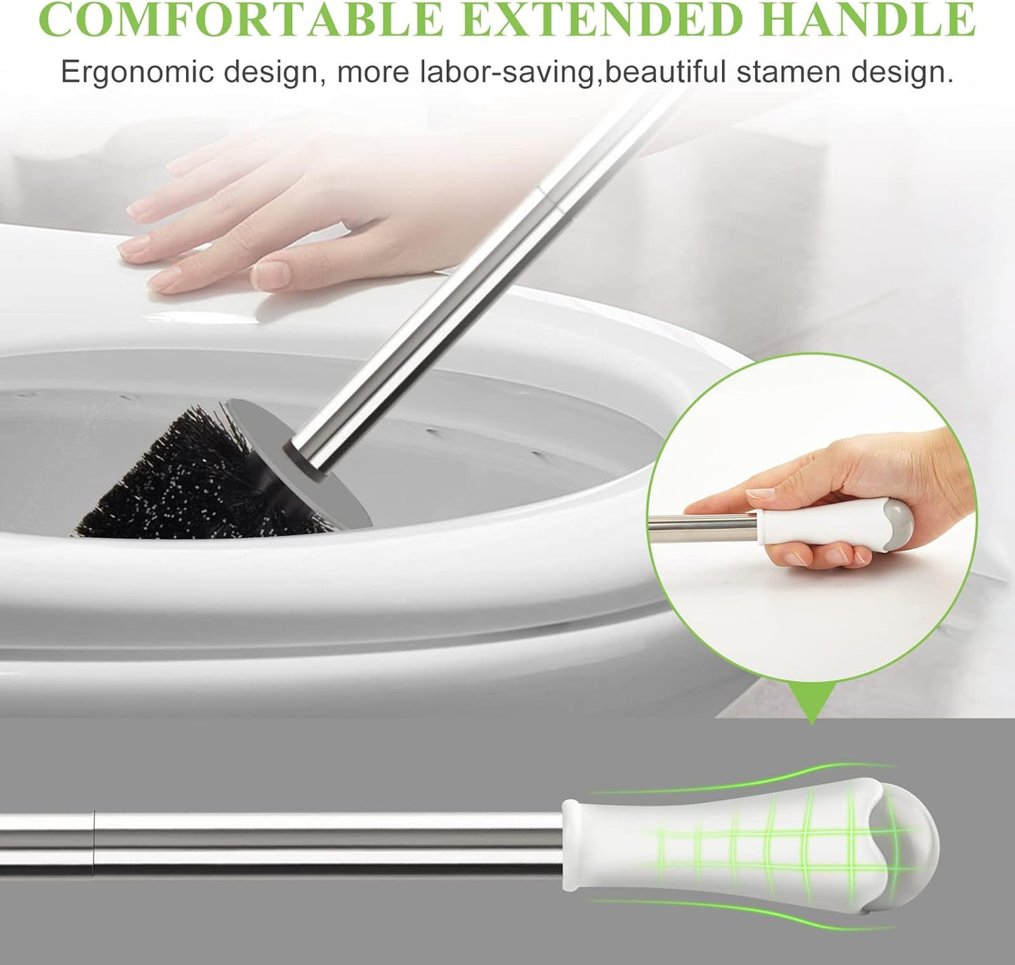 Compact Toilet Brush & Holder - Stainless Steel Handle, Drip-Proof, Space-Saving