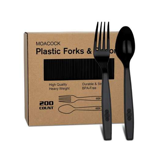 200 Count Heavy Duty Plastic Silverware Set - Forks & Spoons for Events