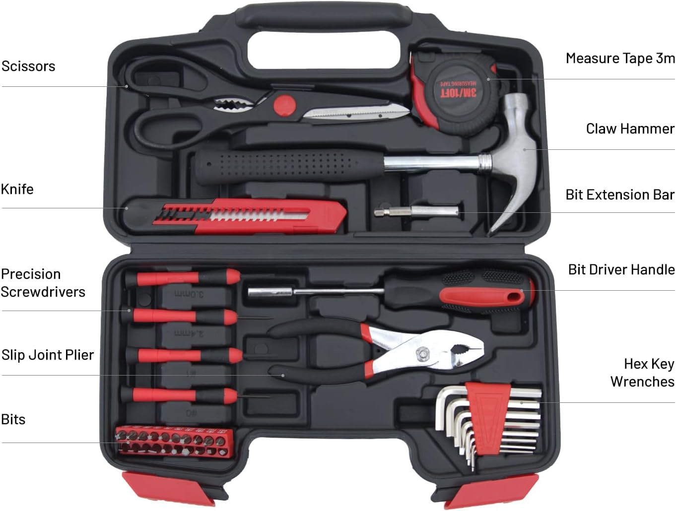 39-Piece Household Tool Kit - Essential Home Repair Set with Toolbox