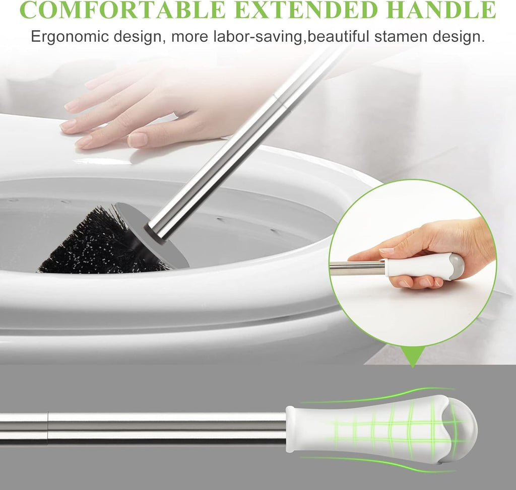 Compact Toilet Brush & Holder - Stainless Steel Handle, Drip-Proof, Space-Saving