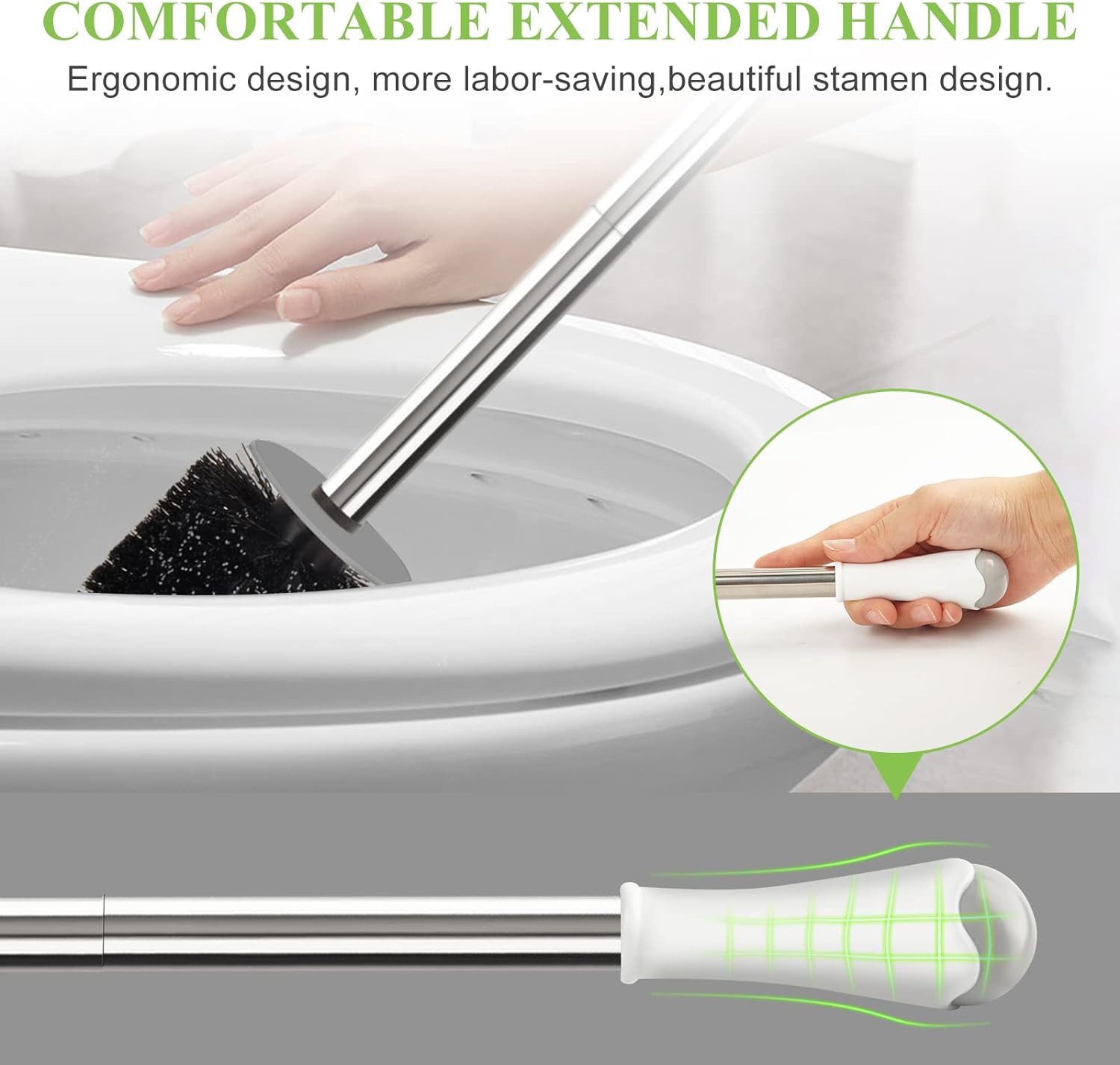 Compact Toilet Brush & Holder - Stainless Steel Handle, Drip-Proof, Space-Saving