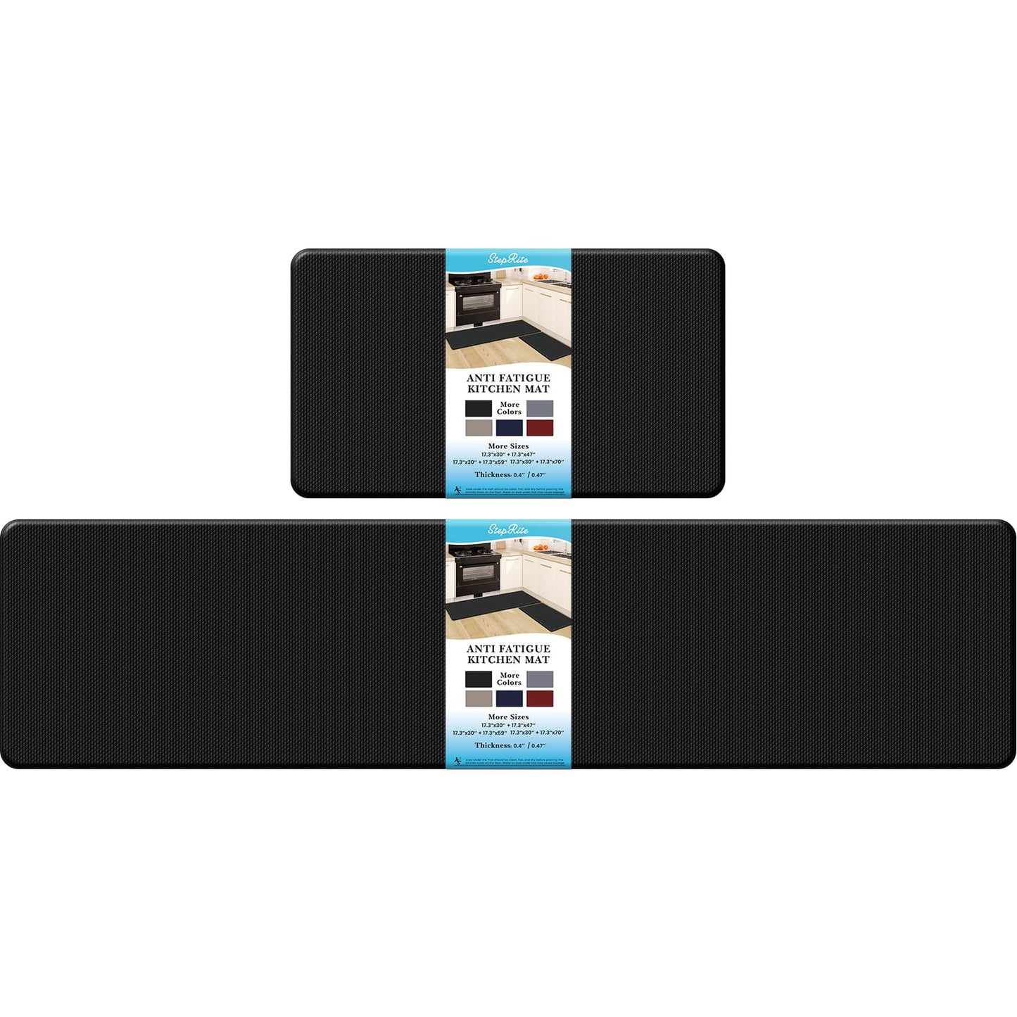 2PCS Cushioned Kitchen Mats - Anti-Fatigue, Non-Slip, Waterproof, Black Rug Set