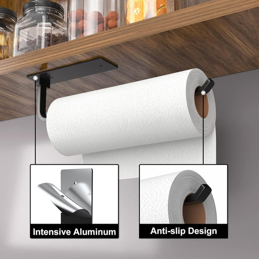 Paper Towel Holder - Matte Black, Self-Adhesive/Drilling, Under Cabinet
