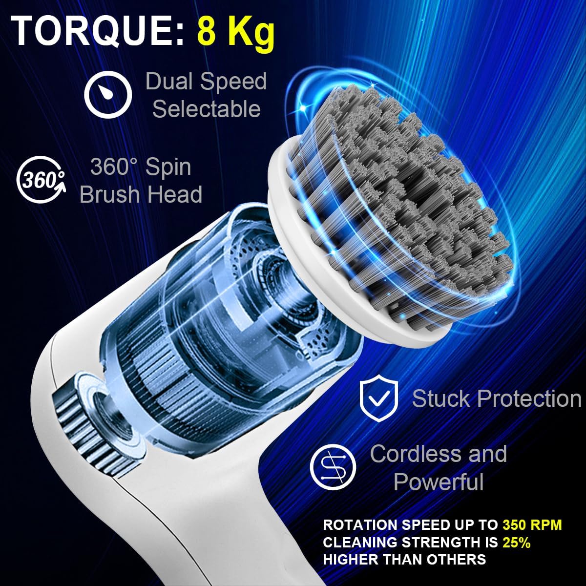 Cordless Spin Scrubber - Power Scrubber with LED Display & 4 Brush Heads