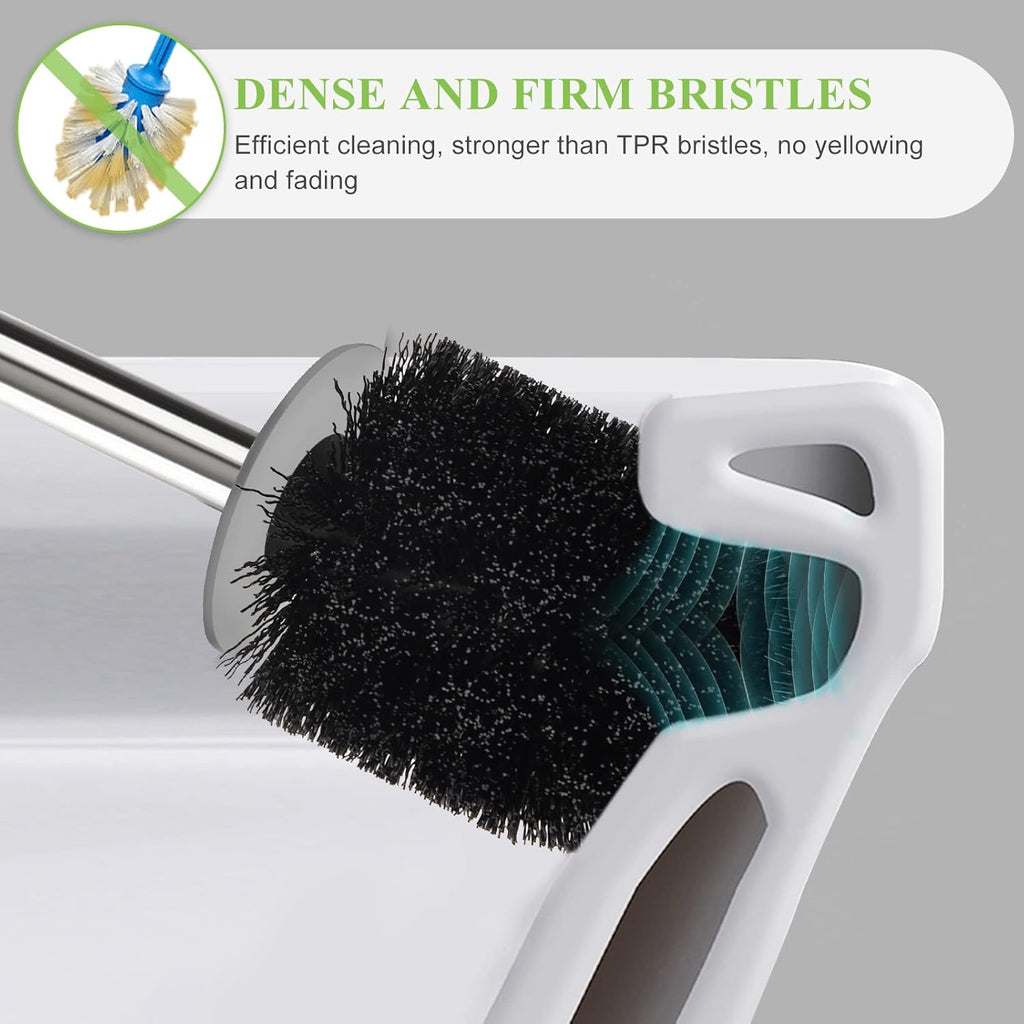Compact Toilet Brush & Holder - Stainless Steel Handle, Drip-Proof, Space-Saving