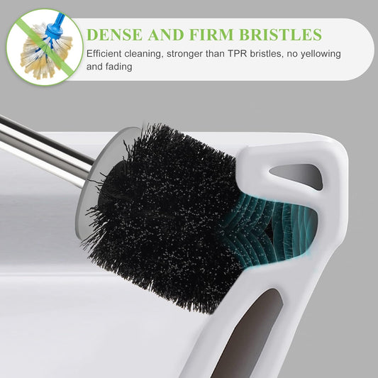 Compact Toilet Brush & Holder - Stainless Steel Handle, Drip-Proof, Space-Saving