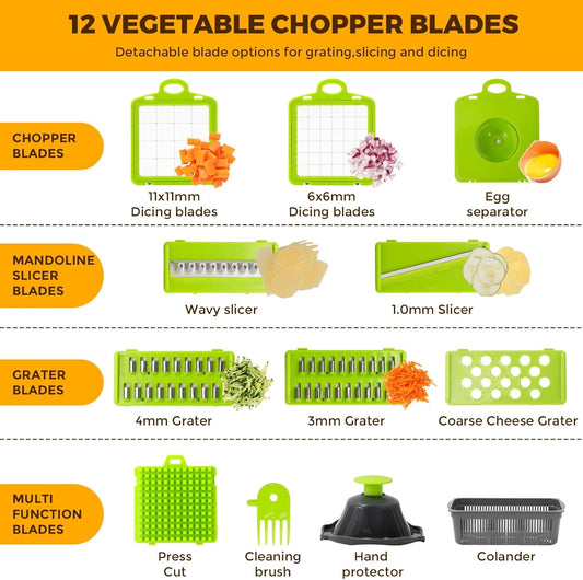 13-in-1 Vegetable Chopper - Multi Blade Food Cutter with Container