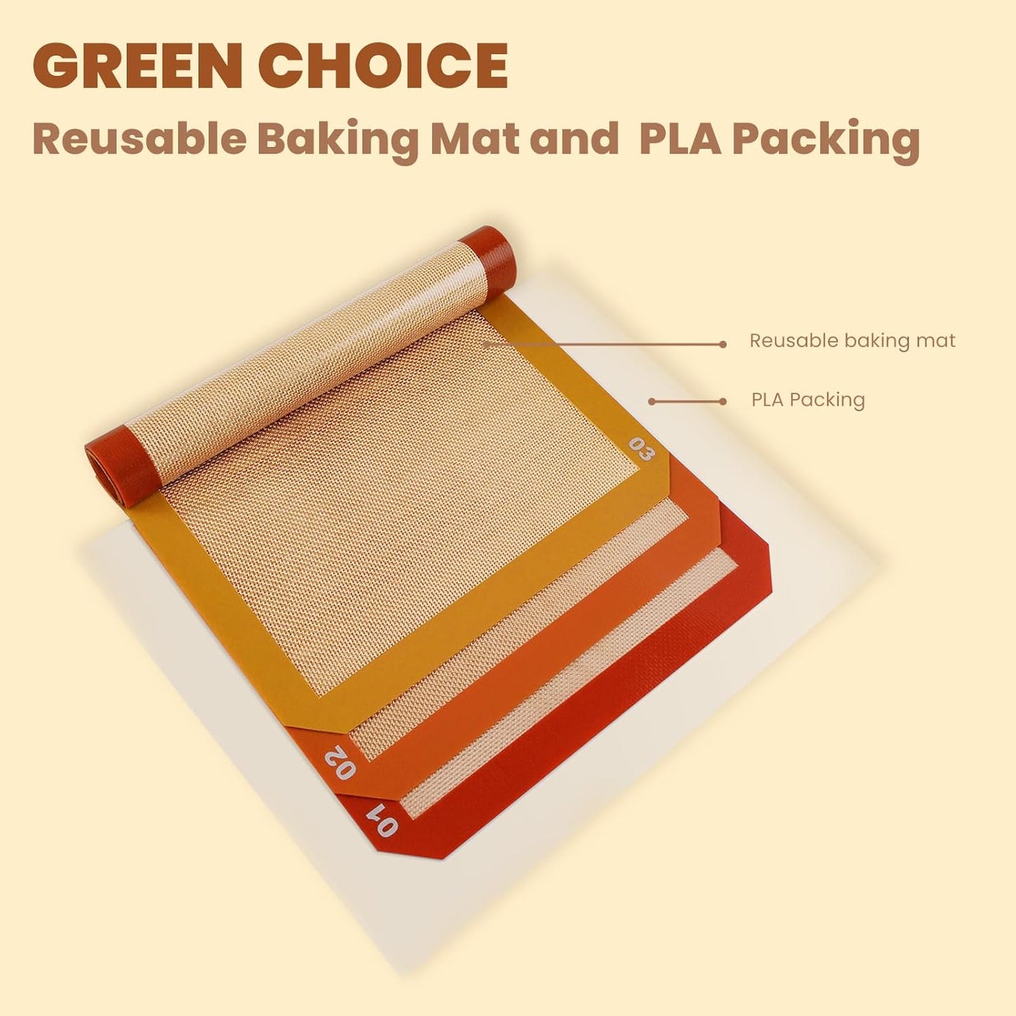 3 Pcs Silicone Baking Mat Set - Non-Stick, Reusable, Half & Quarter Sheet