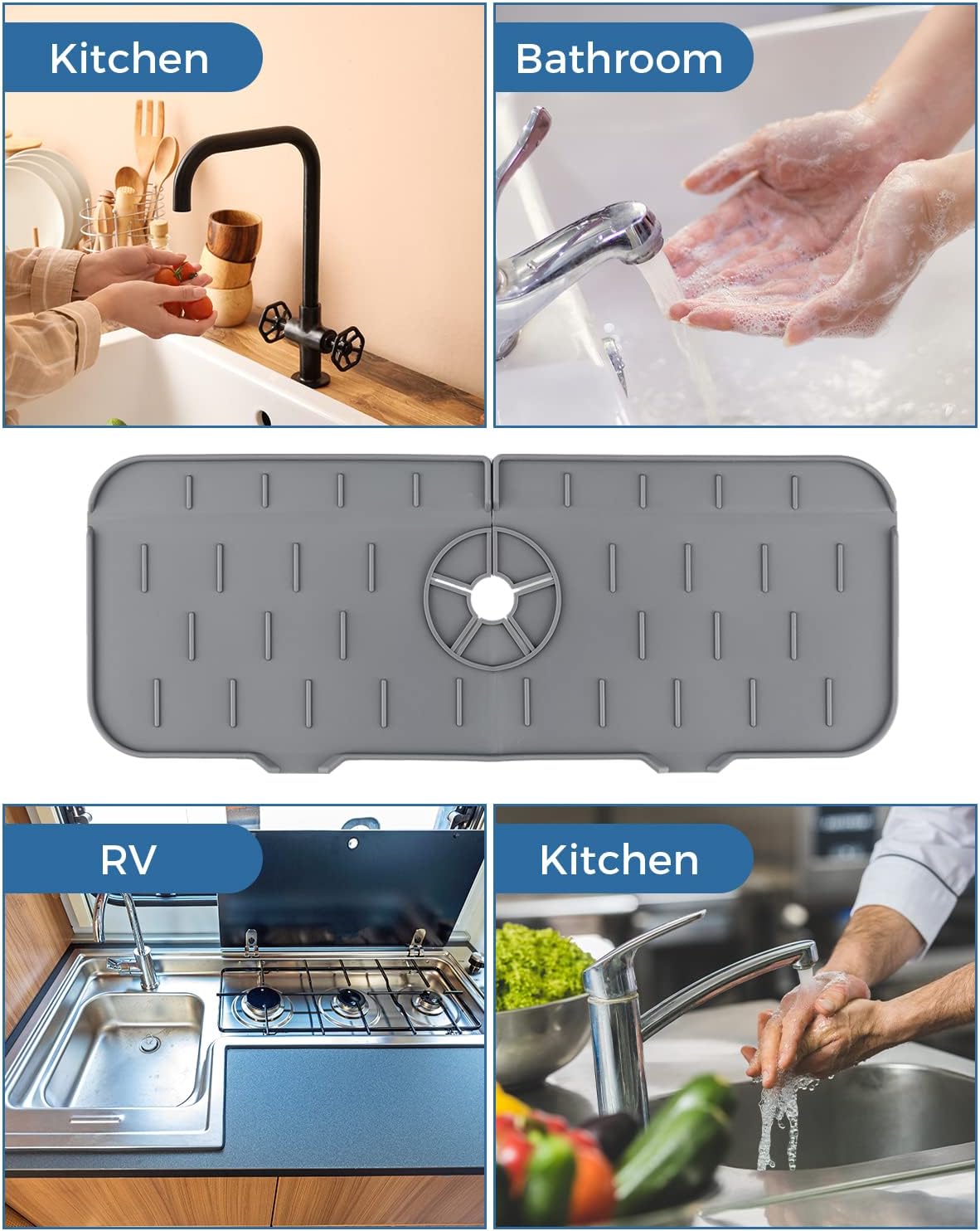 Kitchen Sink Splash Guard - Silicone Drip Catcher Tray & Sponge Holder Mat