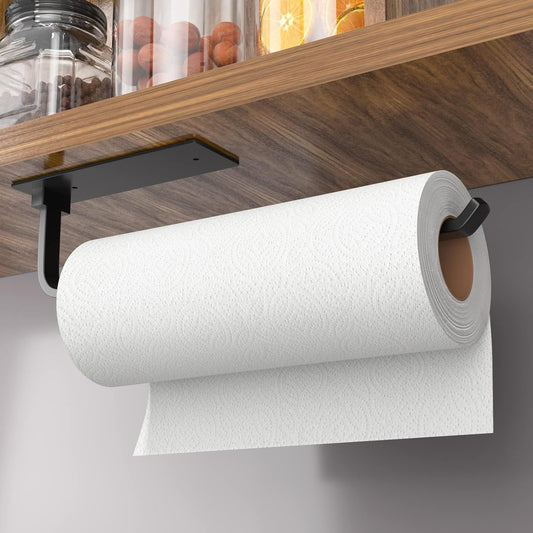 Paper Towel Holder - Matte Black, Self-Adhesive/Drilling, Under Cabinet