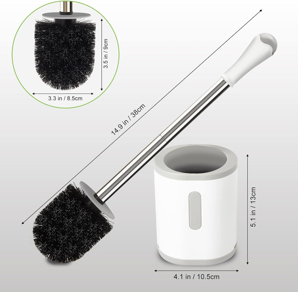 Compact Toilet Brush & Holder - Stainless Steel Handle, Drip-Proof, Space-Saving