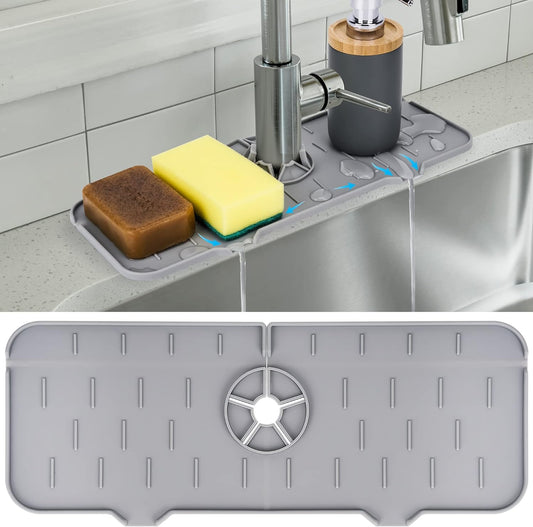 Kitchen Sink Splash Guard - Silicone Drip Catcher Tray & Sponge Holder Mat