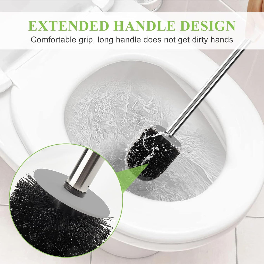 Compact Toilet Brush & Holder - Stainless Steel Handle, Drip-Proof, Space-Saving