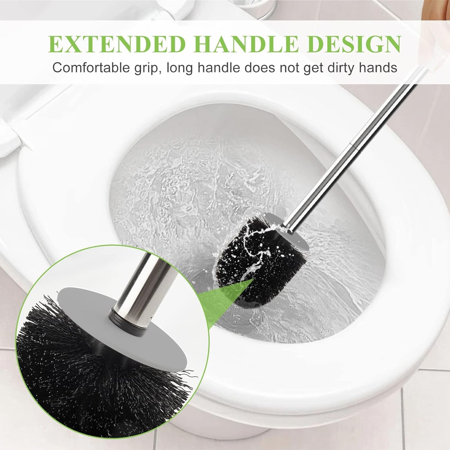 Compact Toilet Brush & Holder - Stainless Steel Handle, Drip-Proof, Space-Saving