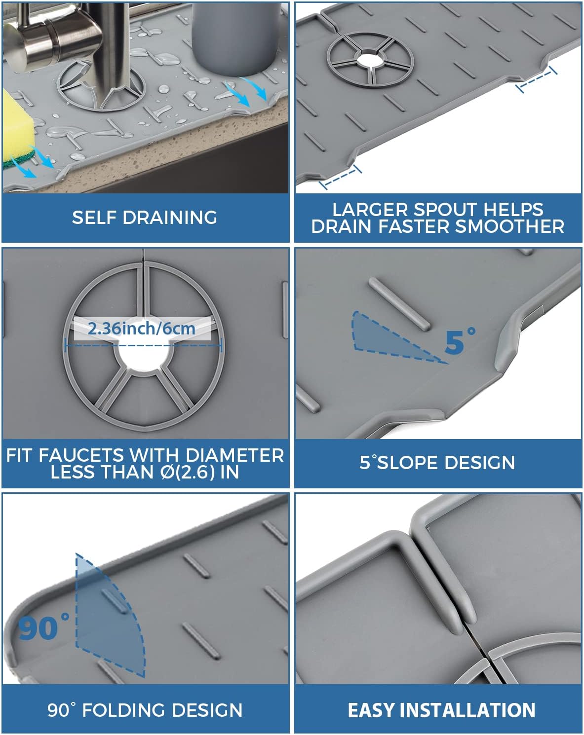 Kitchen Sink Splash Guard - Silicone Drip Catcher Tray & Sponge Holder Mat