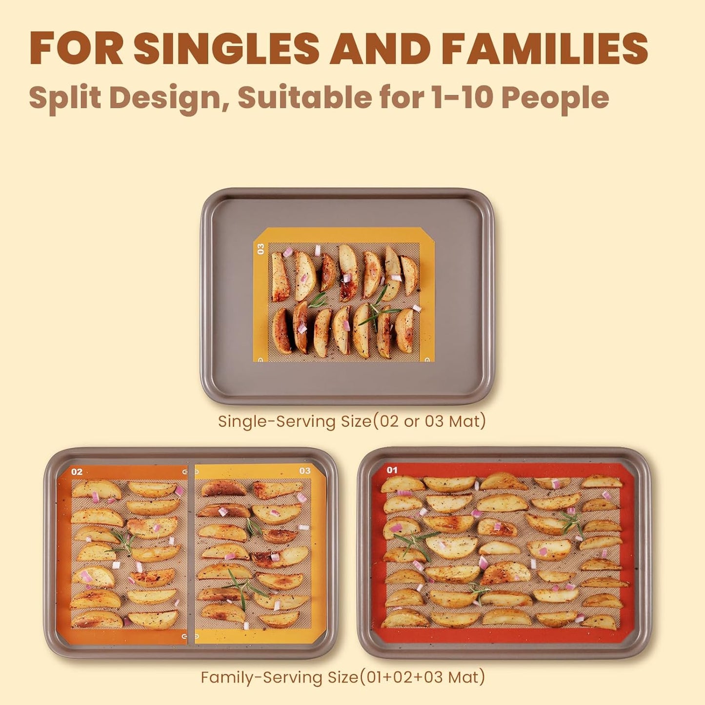 3 Pcs Silicone Baking Mat Set - Non-Stick, Reusable, Half & Quarter Sheet