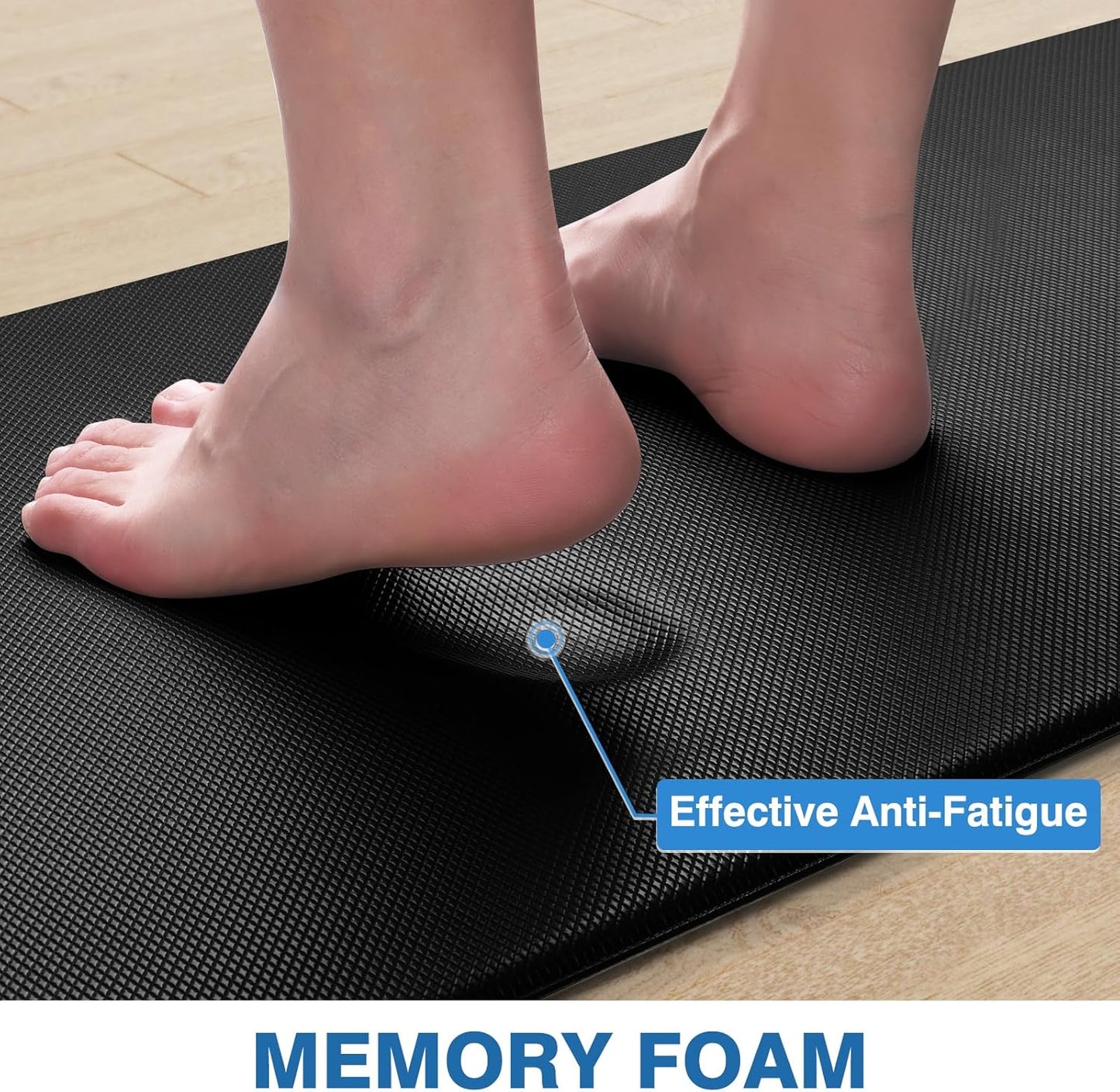2PCS Cushioned Kitchen Mats - Anti-Fatigue, Non-Slip, Waterproof, Black Rug Set