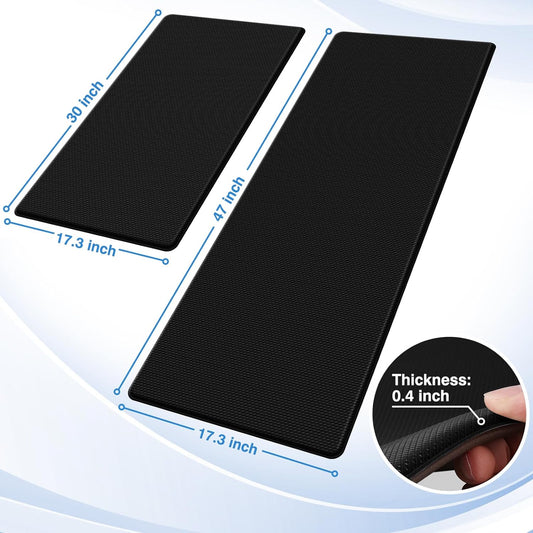 2PCS Cushioned Kitchen Mats - Anti-Fatigue, Non-Slip, Waterproof, Black Rug Set